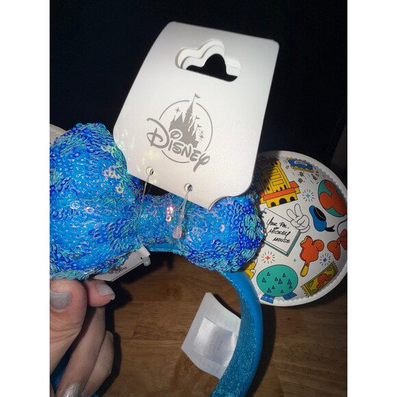 Disney Ears WDW Play in The Parks with Blue Sequence Bow main image 4